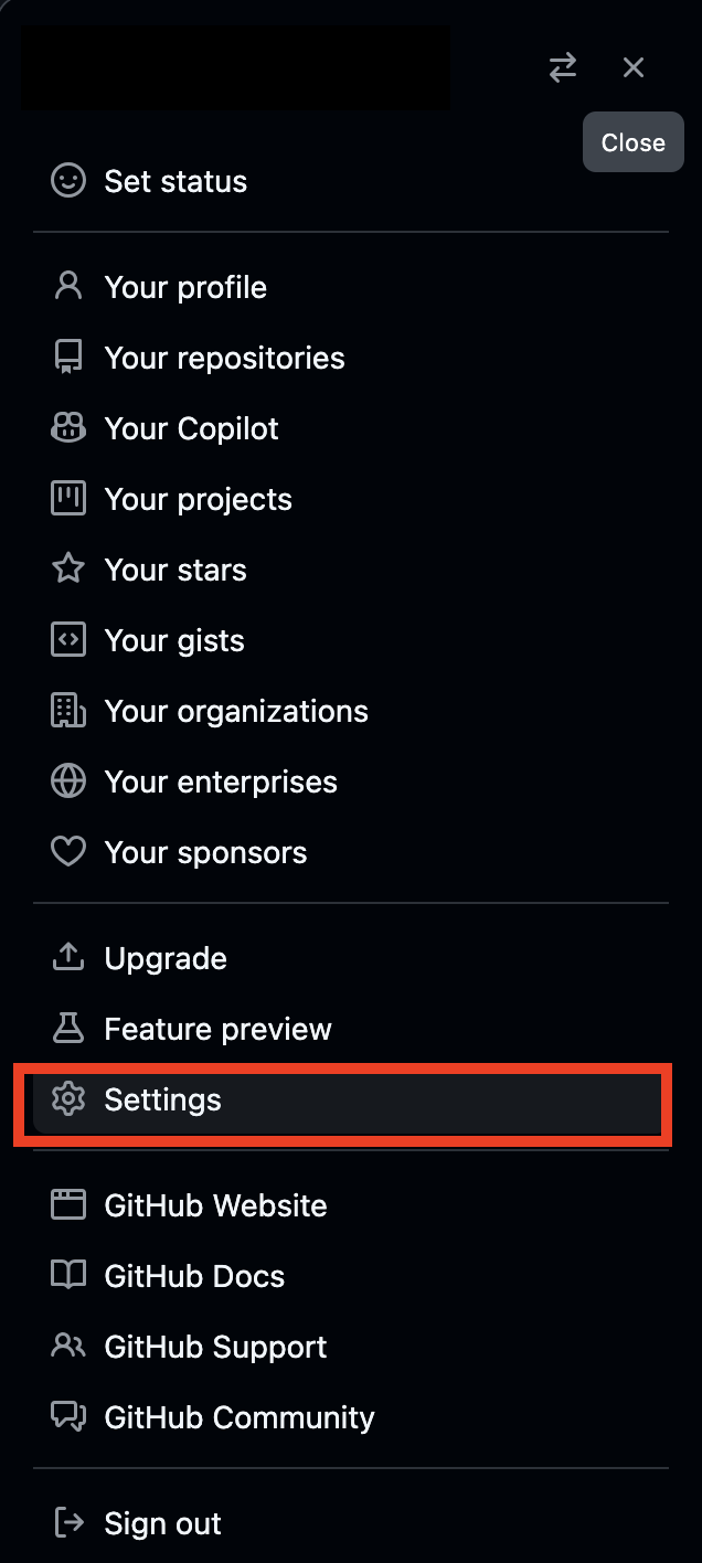 GitHub Settings link