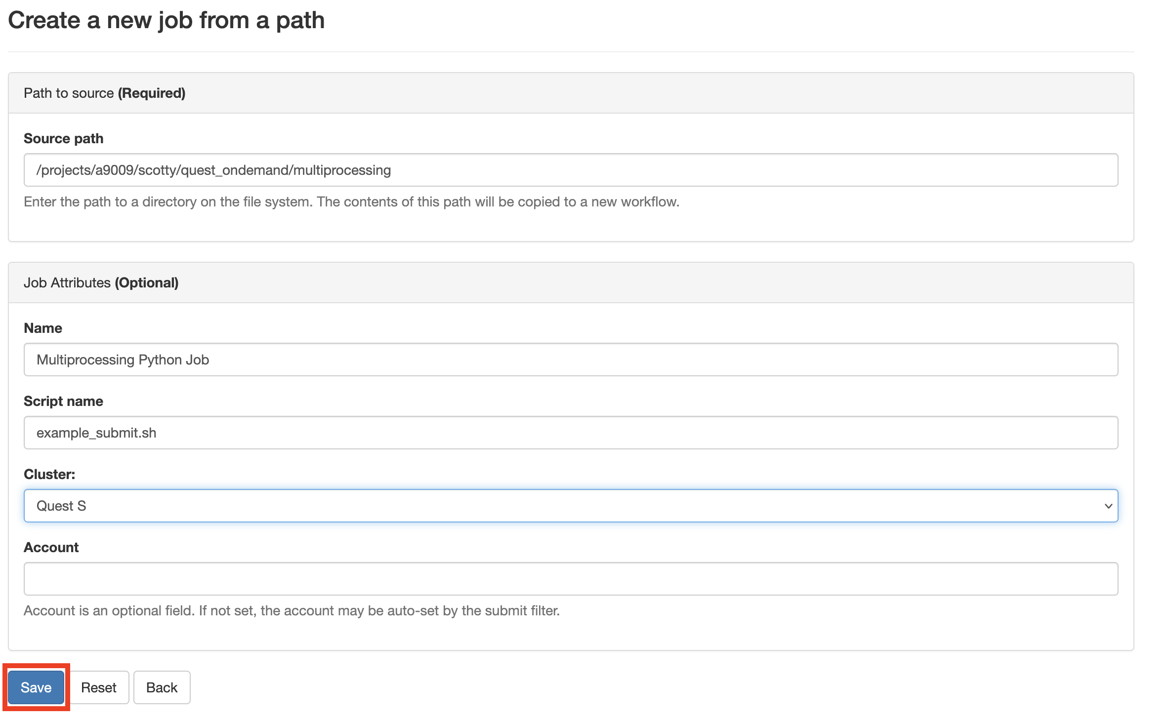 Quest OnDemand Job Composer From Path Filled In