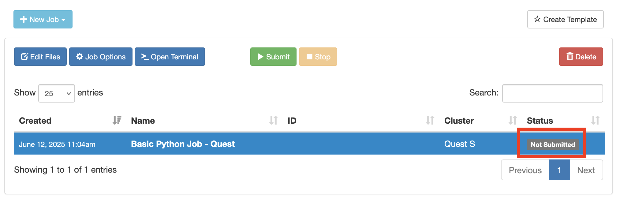 Quest OnDemand Job Composer From Template Basic Python Not Submitted Yet