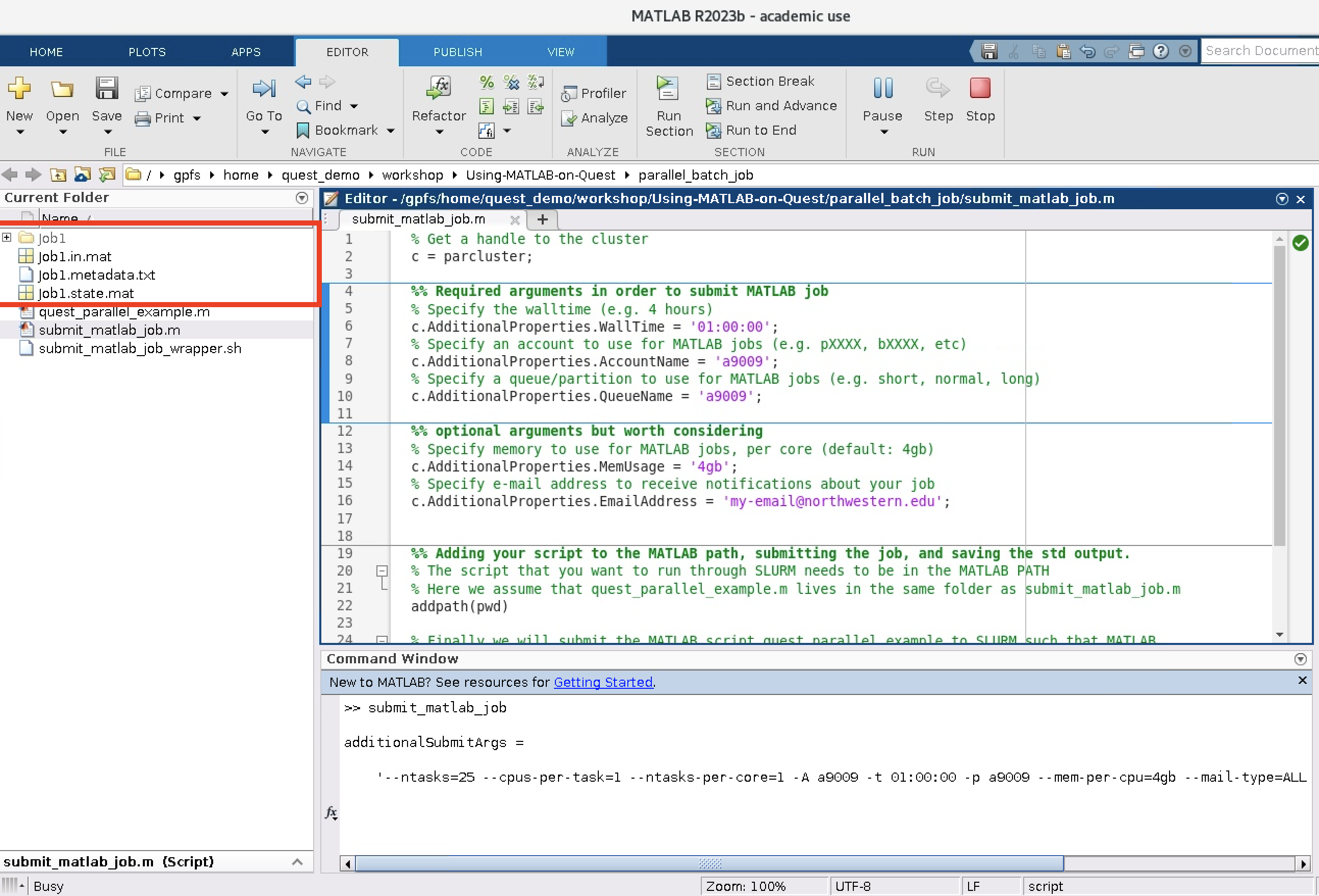 Submit MATLAB Job Output