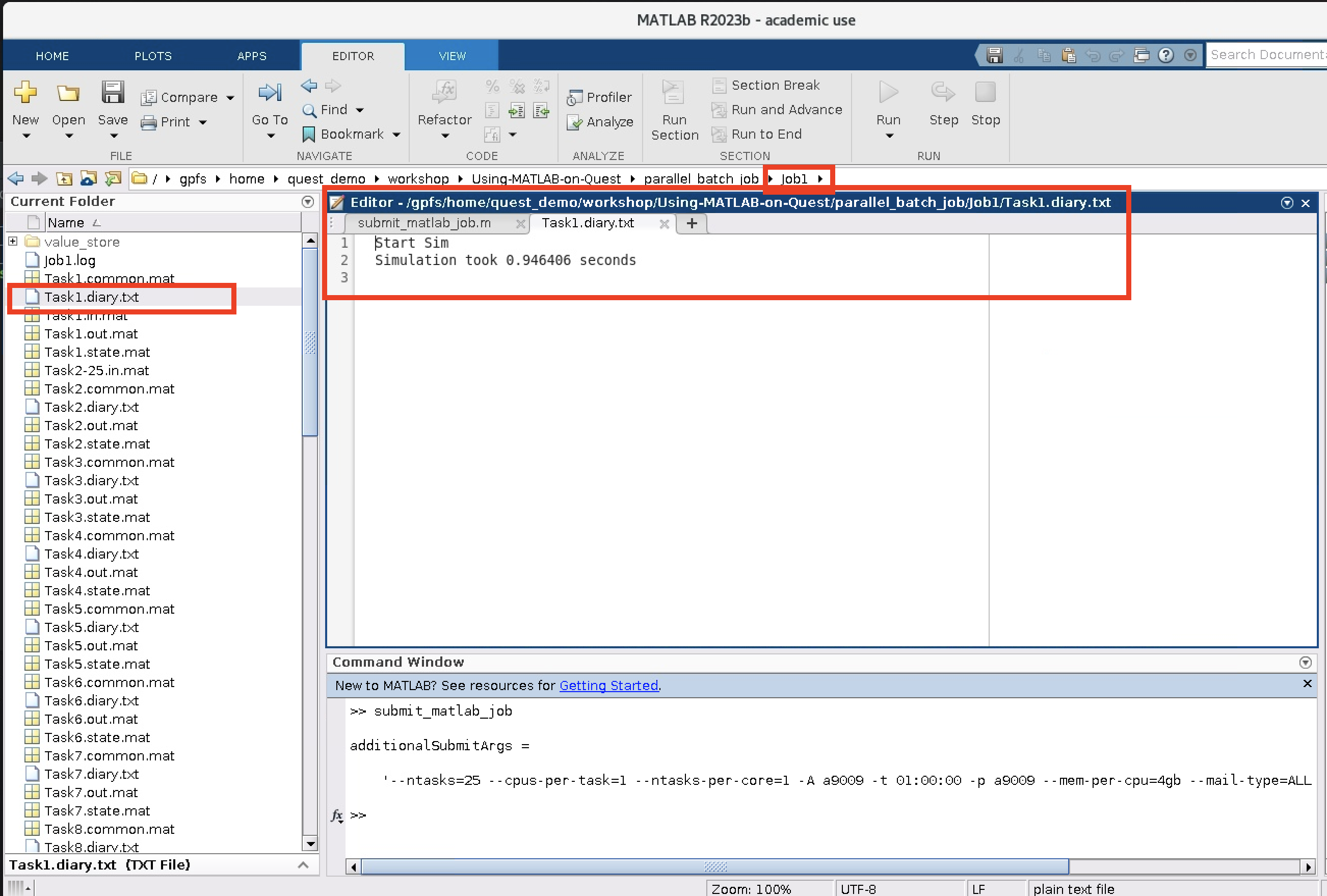 MATLAB ParCluster Job Diary